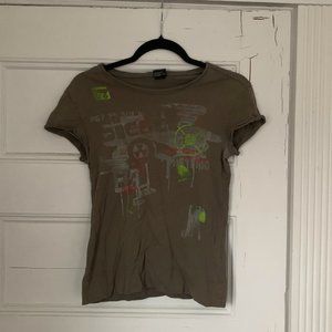 Diesel Womens Baby Tee Y2K in Army Green Size S